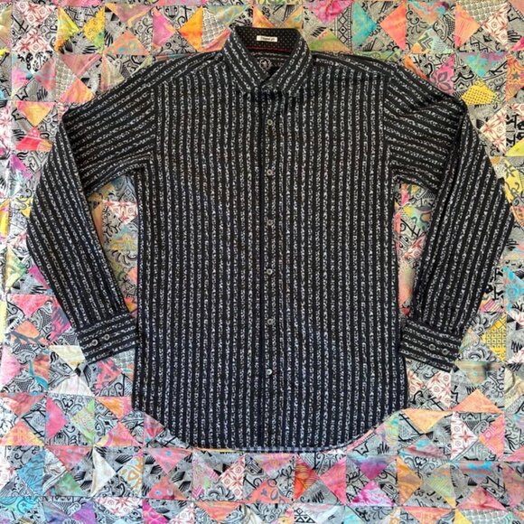 Bugatchi Size Small Black Gray Print Button Up Shirt Pristine Cond . Striped - Picture 1 of 8